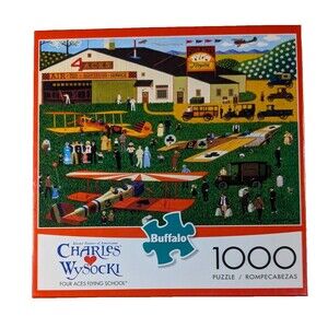 Charles Wysocki Four Aces Flying School Jigsaw Puzzle Buffalo Games 1000 Pieces